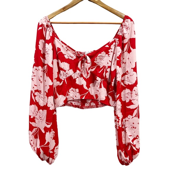 Sienna Sky Tops - Sienna Sky Red Floral Long Sleeve Crop Blouse